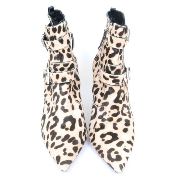Linea Paolo Nikita II Genuine Calf Hair Leopard Buckled Ankle Bootie Women 11M - Picture 4 of 9